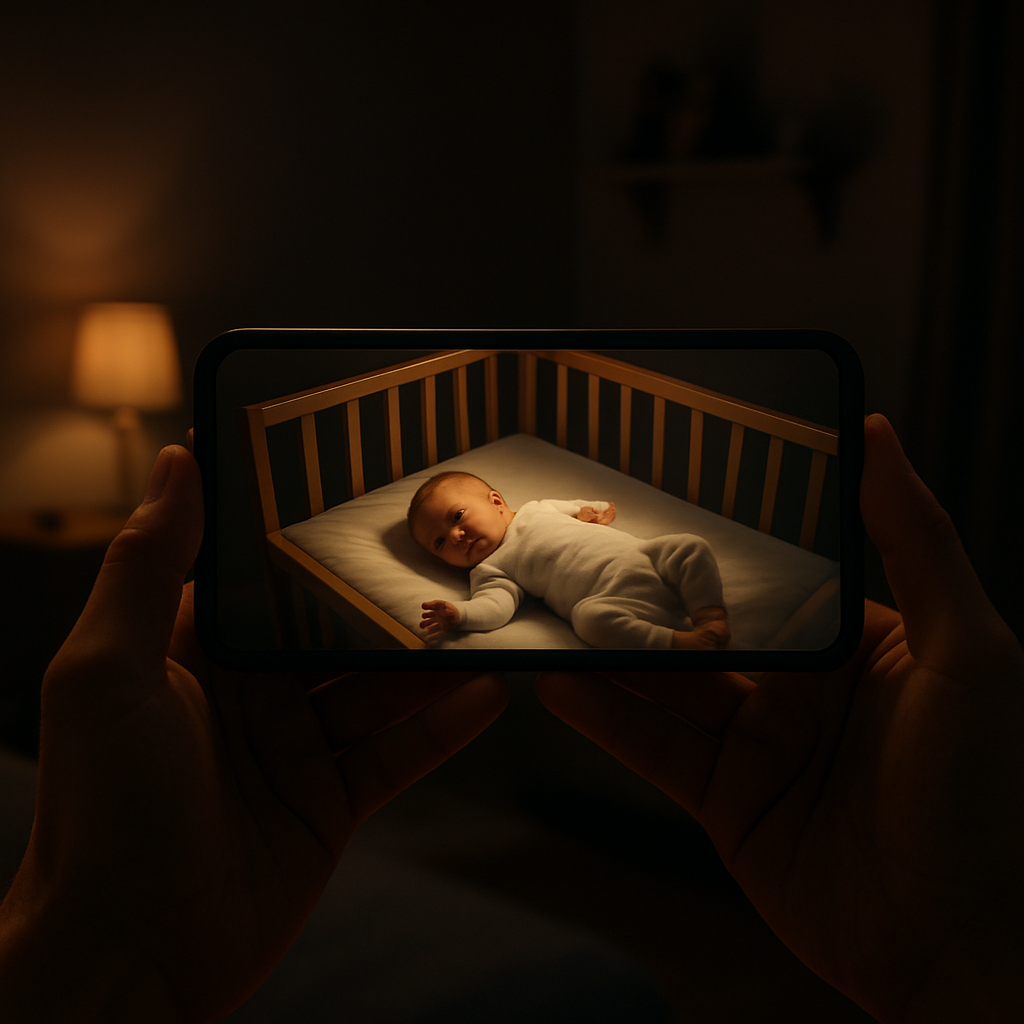 Parent viewing the baby monitor app on a phone
